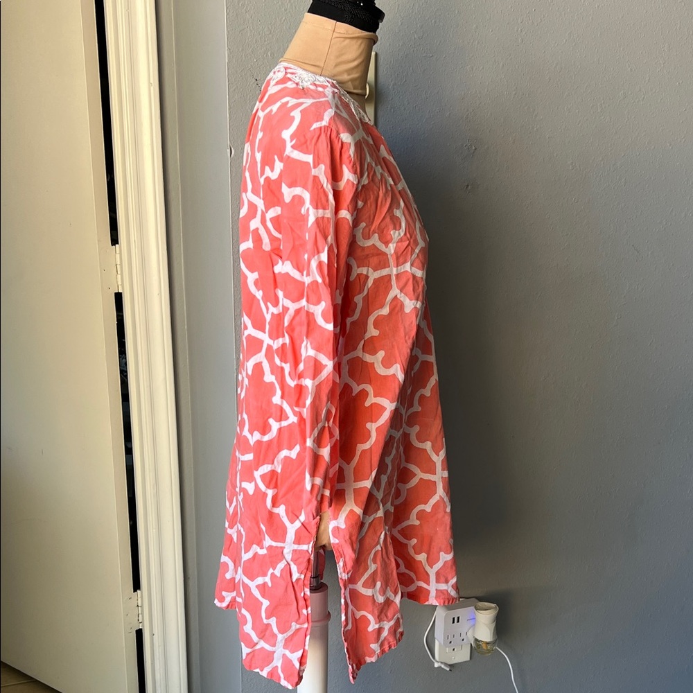 Roberta Roller Rabbit Coral and White Geometric Swim Coverup - Picture 4 of 6